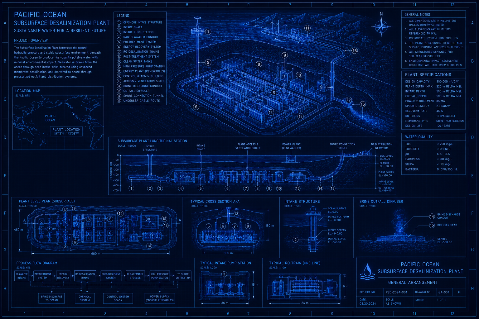 Subsurface desalinization plant schedule blueprint