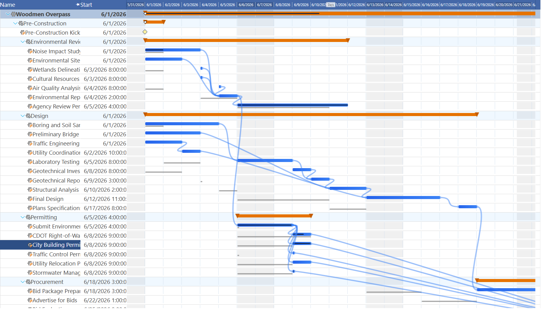 Gantt chart with baseline ghost bars showing the locked reference plan