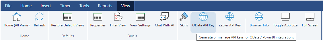 Maverick ribbon toolbar showing the Manage API Keys button