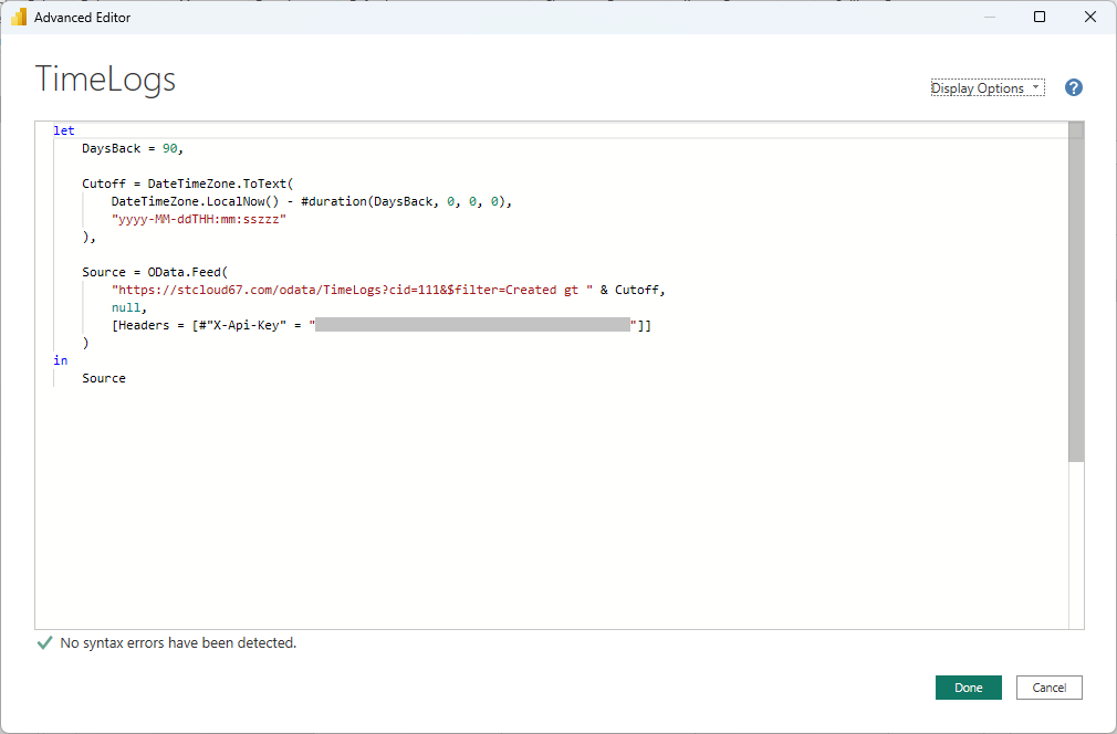 Power Query editor Home ribbon with Advanced Editor button highlighted