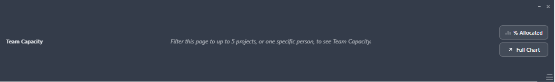 Team Capacity row showing the guidance message: Filter this page to up to 5 projects, or one specific person, to see Team Capacity